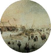 Hendrick Avercamp Winter landscape with skates and people playing kolf oil